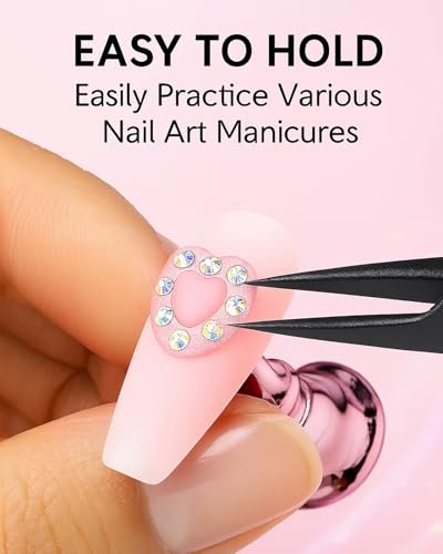 HomTop Nail Stand Set for Nail Art Practice & Display - Rose Gold Acrylic Nail Holder Kit with Bonus Tweezers & Double-Sided Tape, False Nail & Press On Nail Practice Stand for Home DIY, Salon Use