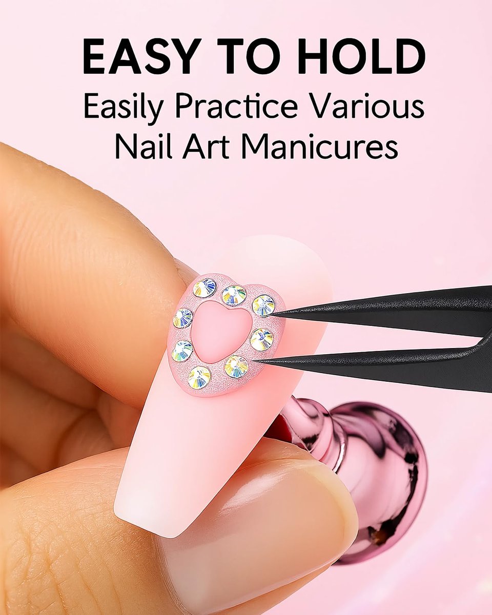 HomTop Nail Stand Set for Nail Art Practice & Display - Rose Gold Acrylic Nail Holder Kit with Bonus Tweezers & Double-Sided Tape, False Nail & Press On Nail Practice Stand for Home DIY, Salon Use - görsel 5