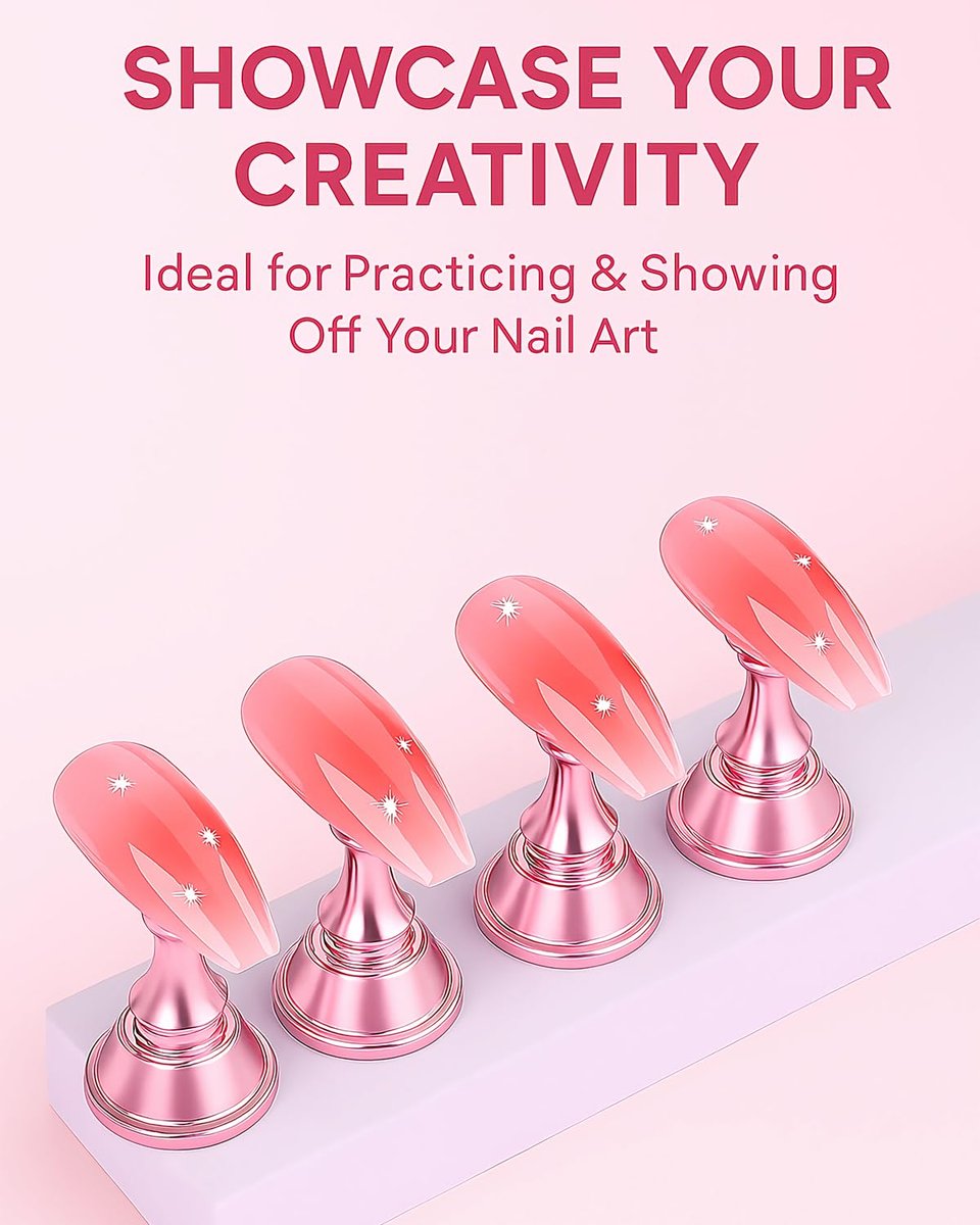 HomTop Nail Stand Set for Nail Art Practice & Display - Rose Gold Acrylic Nail Holder Kit with Bonus Tweezers & Double-Sided Tape, False Nail & Press On Nail Practice Stand for Home DIY, Salon Use - görsel 9