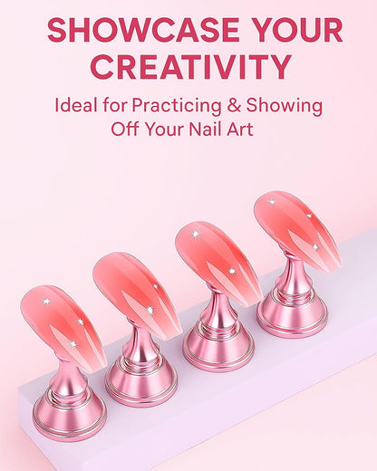 HomTop Nail Stand Set for Nail Art Practice & Display - Rose Gold Acrylic Nail Holder Kit with Bonus Tweezers & Double-Sided Tape, False Nail & Press On Nail Practice Stand for Home DIY, Salon Use