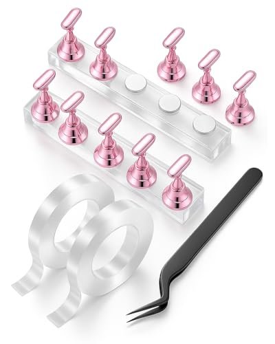 HomTop Nail Stand Set for Nail Art Practice & Display - Rose Gold Acrylic Nail Holder Kit with Bonus Tweezers & Double-Sided Tape, False Nail & Press On Nail Practice Stand for Home DIY, Salon Use - görsel 2