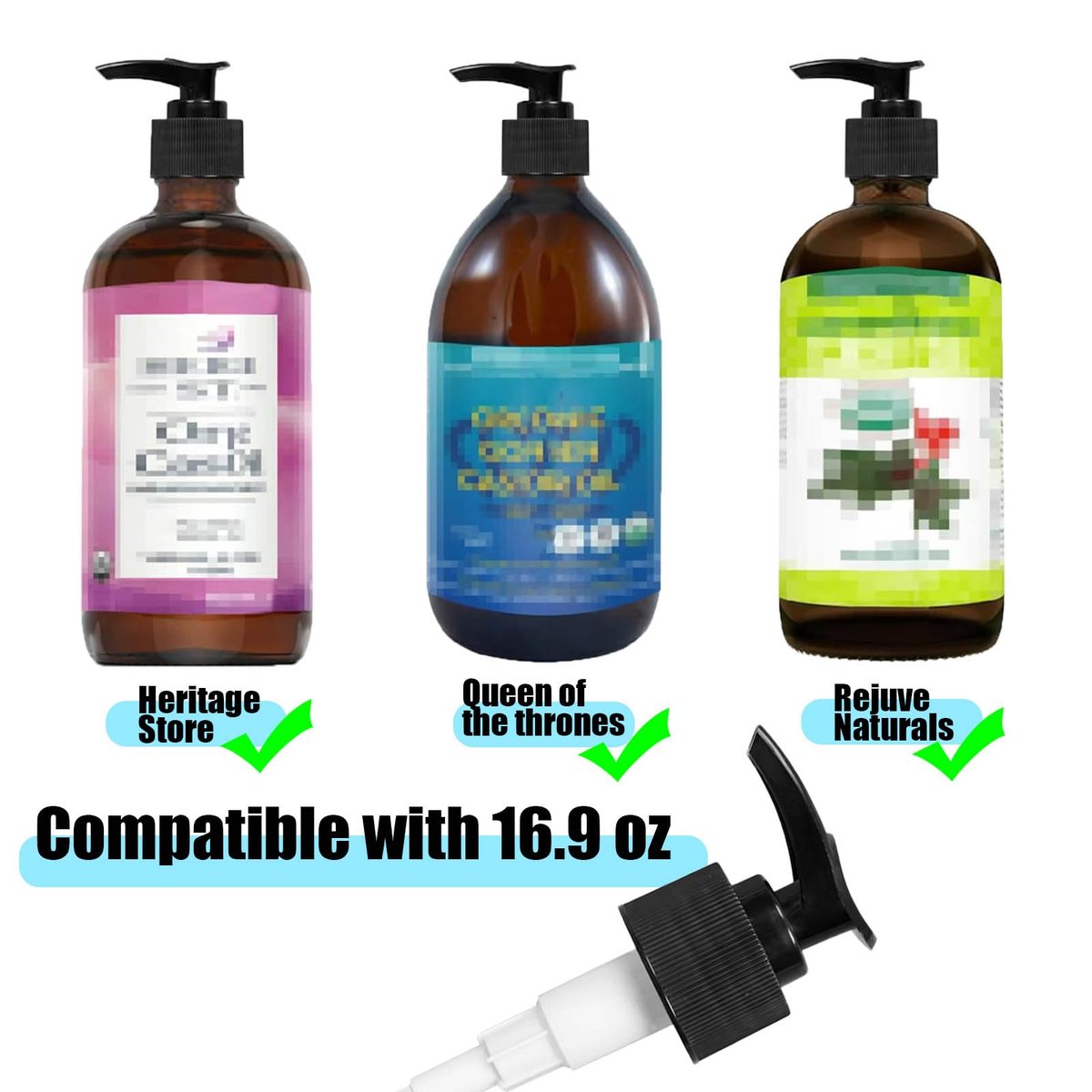 Castor Oil Pump Dispenser 2-Pack for 16 oz Bottles – Compatible with Queen of The Thrones, Heritage Store & Rejuve Naturals - görsel 8