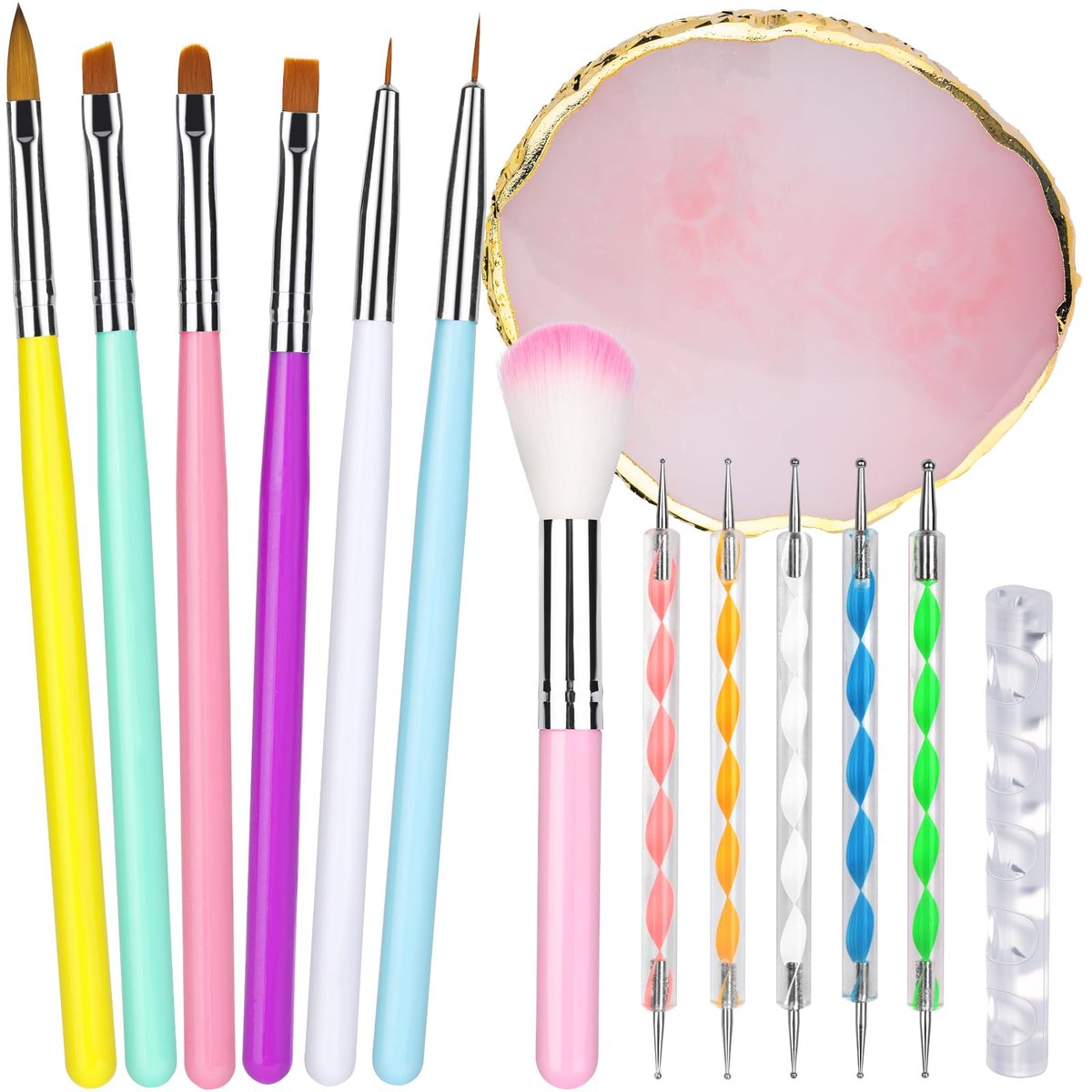 FANDAMEI Nail Art Brushes Kit - 12PCS Professional Nail Tools Set with Dotting Pens, Clean Up Brush & Mixing Palette - görsel 1