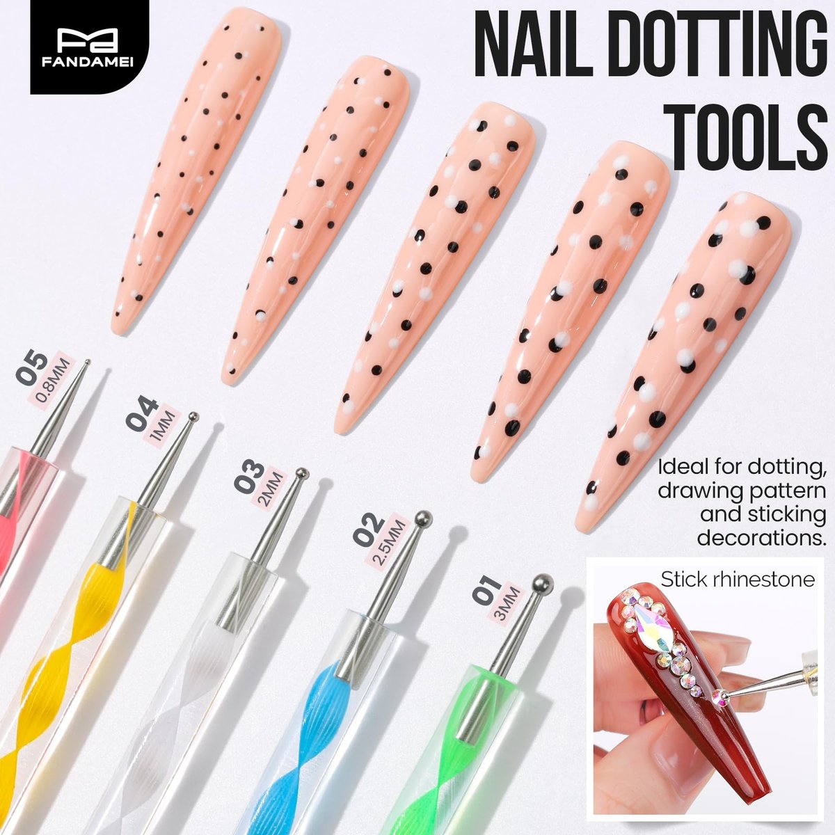 FANDAMEI Nail Art Brushes Kit - 12PCS Professional Nail Tools Set with Dotting Pens, Clean Up Brush & Mixing Palette - görsel 7