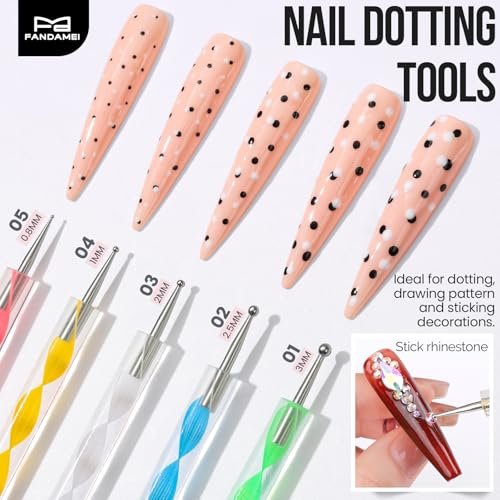 FANDAMEI Nail Art Brushes Kit - 12PCS Professional Nail Tools Set with Dotting Pens, Clean Up Brush & Mixing Palette - görsel 8