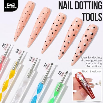 FANDAMEI Nail Art Brushes Kit - 12PCS Professional Nail Tools Set with Dotting Pens, Clean Up Brush & Mixing Palette