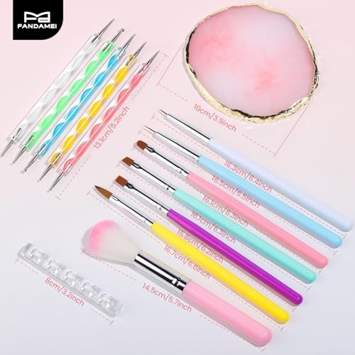 FANDAMEI Nail Art Brushes Kit - 12PCS Professional Nail Tools Set with Dotting Pens, Clean Up Brush & Mixing Palette - görsel 4