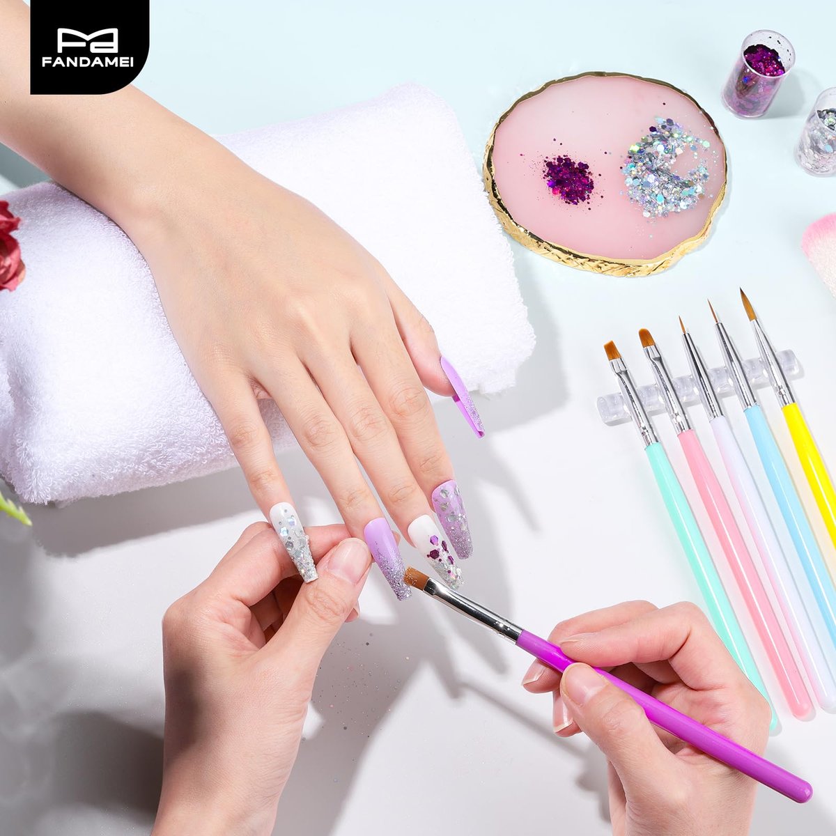 FANDAMEI Nail Art Brushes Kit - 12PCS Professional Nail Tools Set with Dotting Pens, Clean Up Brush & Mixing Palette - görsel 13