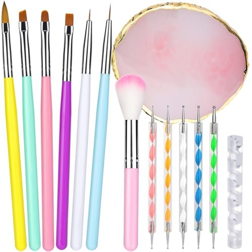 FANDAMEI Nail Art Brushes Kit - 12PCS Professional Nail Tools Set with Dotting Pens, Clean Up Brush & Mixing Palette - görsel 2
