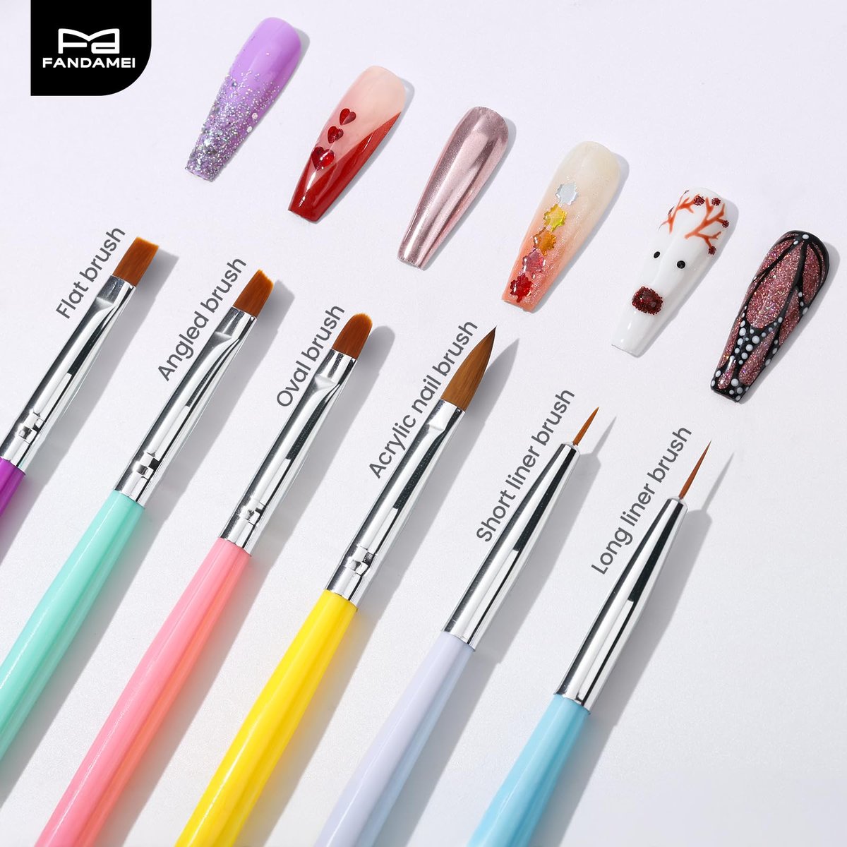 FANDAMEI Nail Art Brushes Kit - 12PCS Professional Nail Tools Set with Dotting Pens, Clean Up Brush & Mixing Palette - görsel 5
