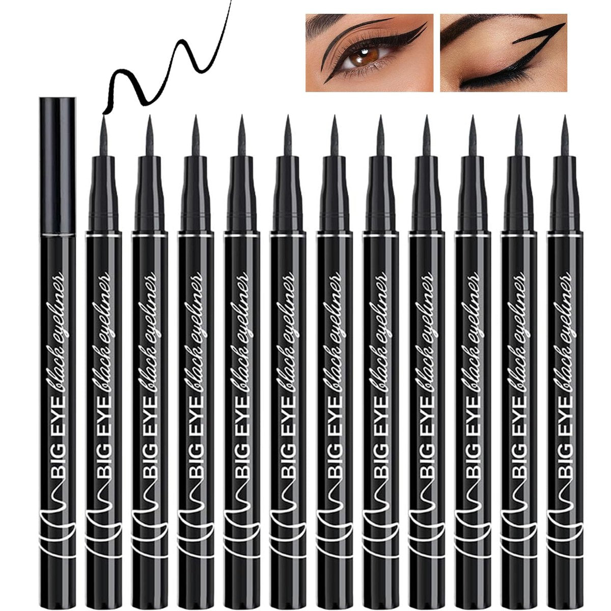 PERVALA 12 Pieces Matte Black Liquid Eyeliner Set - Waterproof, Smudge-Proof, Quick-Dry, Ultra-Fine Tip, Vegan Formula for Sensitive Eyes Avelisse