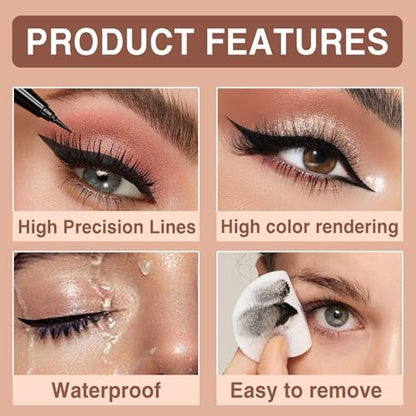 PERVALA 12 Pieces Matte Black Liquid Eyeliner Set - Waterproof, Smudge-Proof, Quick-Dry, Ultra-Fine Tip, Vegan Formula for Sensitive Eyes Avelisse
