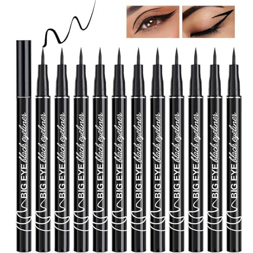 PERVALA 12 Pieces Matte Black Liquid Eyeliner Set - Waterproof, Smudge-Proof, Quick-Dry, Ultra-Fine Tip, Vegan Formula for Sensitive Eyes Avelisse