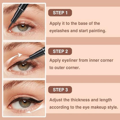 PERVALA 12 Pieces Matte Black Liquid Eyeliner Set - Waterproof, Smudge-Proof, Quick-Dry, Ultra-Fine Tip, Vegan Formula for Sensitive Eyes Avelisse
