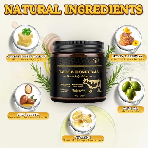 YOURTONE Beef Tallow for Skin with Honey – Grass-Fed Tallow Balm Face Moisturizer for Dry & Sensitive Skin (4.23 oz) - görsel 4