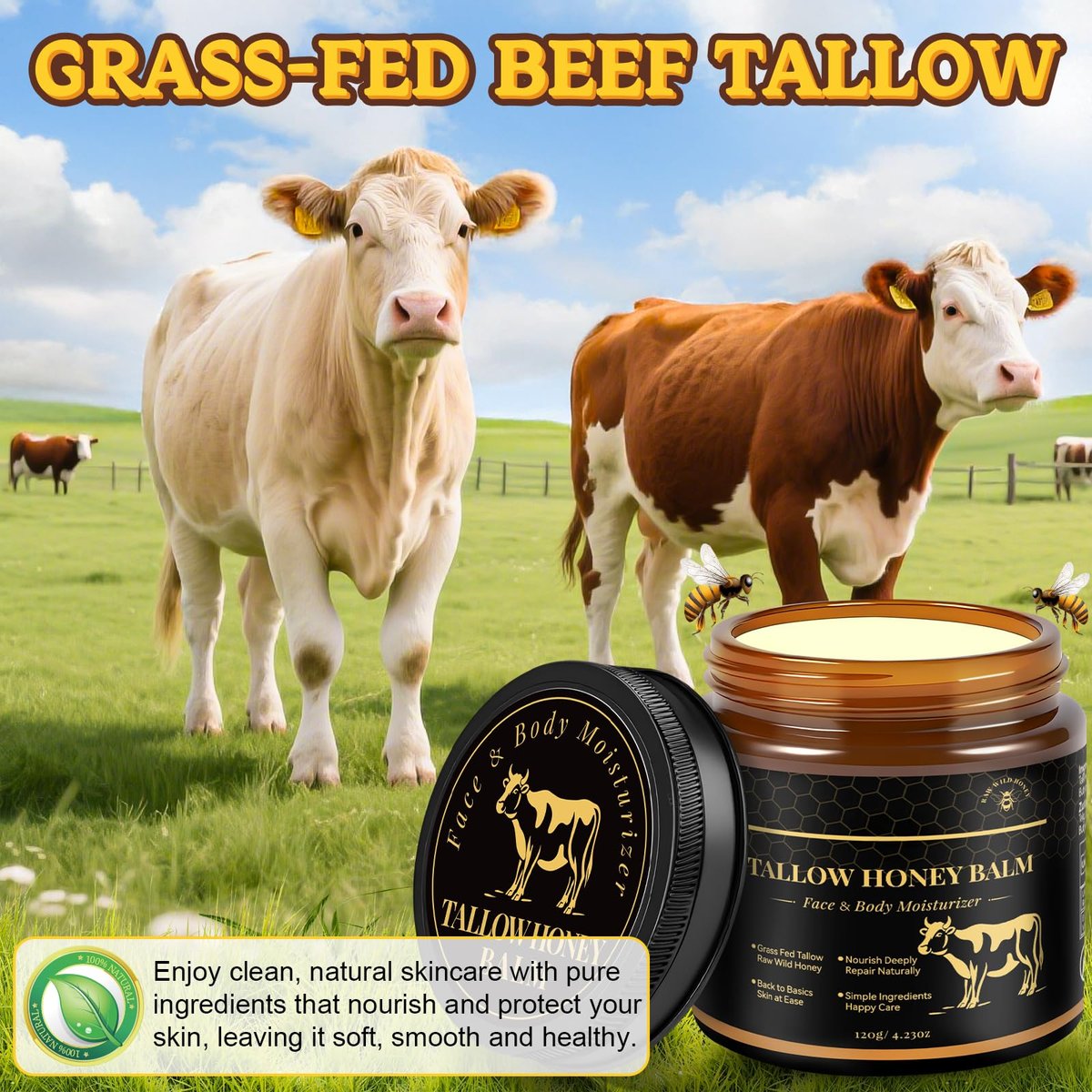 YOURTONE Beef Tallow for Skin with Honey – Grass-Fed Tallow Balm Face Moisturizer for Dry & Sensitive Skin (4.23 oz) - görsel 9