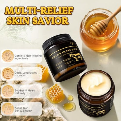 YOURTONE Beef Tallow for Skin with Honey – Grass-Fed Tallow Balm Face Moisturizer for Dry & Sensitive Skin (4.23 oz)