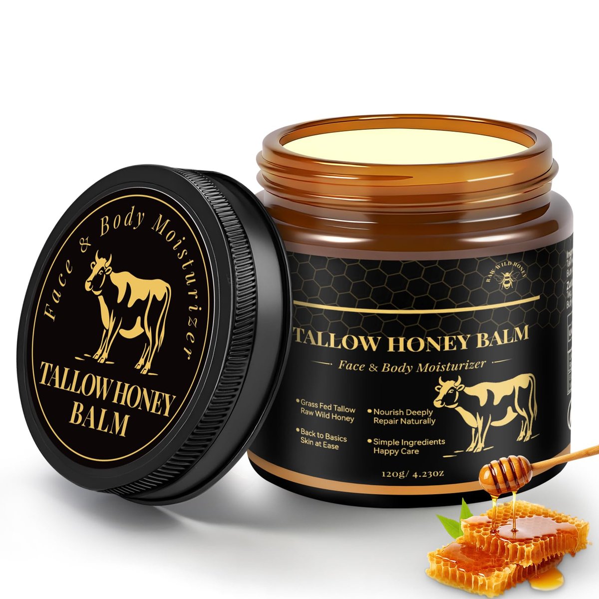 YOURTONE Beef Tallow for Skin with Honey – Grass-Fed Tallow Balm Face Moisturizer for Dry & Sensitive Skin (4.23 oz) - görsel 1