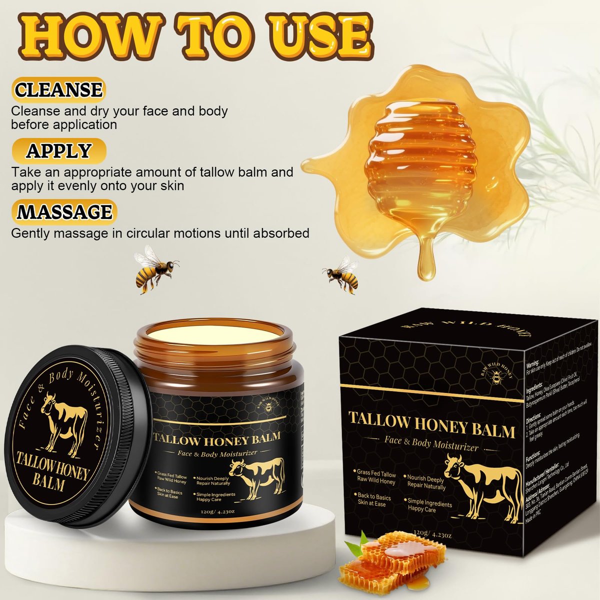 YOURTONE Beef Tallow for Skin with Honey – Grass-Fed Tallow Balm Face Moisturizer for Dry & Sensitive Skin (4.23 oz) - görsel 13