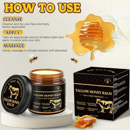 YOURTONE Beef Tallow for Skin with Honey – Grass-Fed Tallow Balm Face Moisturizer for Dry & Sensitive Skin (4.23 oz)