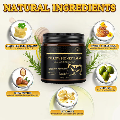 YOURTONE Beef Tallow for Skin with Honey – Grass-Fed Tallow Balm Face Moisturizer for Dry & Sensitive Skin (4.23 oz)
