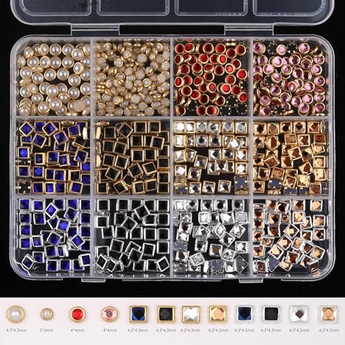 ROFIBUT Luxury 3D Nail Charms Rhinestones Metal Jewelry Nail Decoration - Colorful Shiny Diamonds Nail Gems Vintage Pendants for DIY Studs (12 Grids) - görsel 8