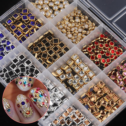 ROFIBUT Luxury 3D Nail Charms Rhinestones Metal Jewelry Nail Decoration - Colorful Shiny Diamonds Nail Gems Vintage Pendants for DIY Studs (12 Grids)