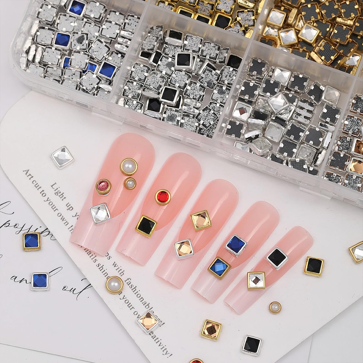 ROFIBUT Luxury 3D Nail Charms Rhinestones Metal Jewelry Nail Decoration - Colorful Shiny Diamonds Nail Gems Vintage Pendants for DIY Studs (12 Grids) - görsel 3