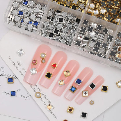 ROFIBUT Luxury 3D Nail Charms Rhinestones Metal Jewelry Nail Decoration - Colorful Shiny Diamonds Nail Gems Vintage Pendants for DIY Studs (12 Grids)