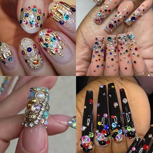 ROFIBUT Luxury 3D Nail Charms Rhinestones Metal Jewelry Nail Decoration - Colorful Shiny Diamonds Nail Gems Vintage Pendants for DIY Studs (12 Grids) - görsel 12