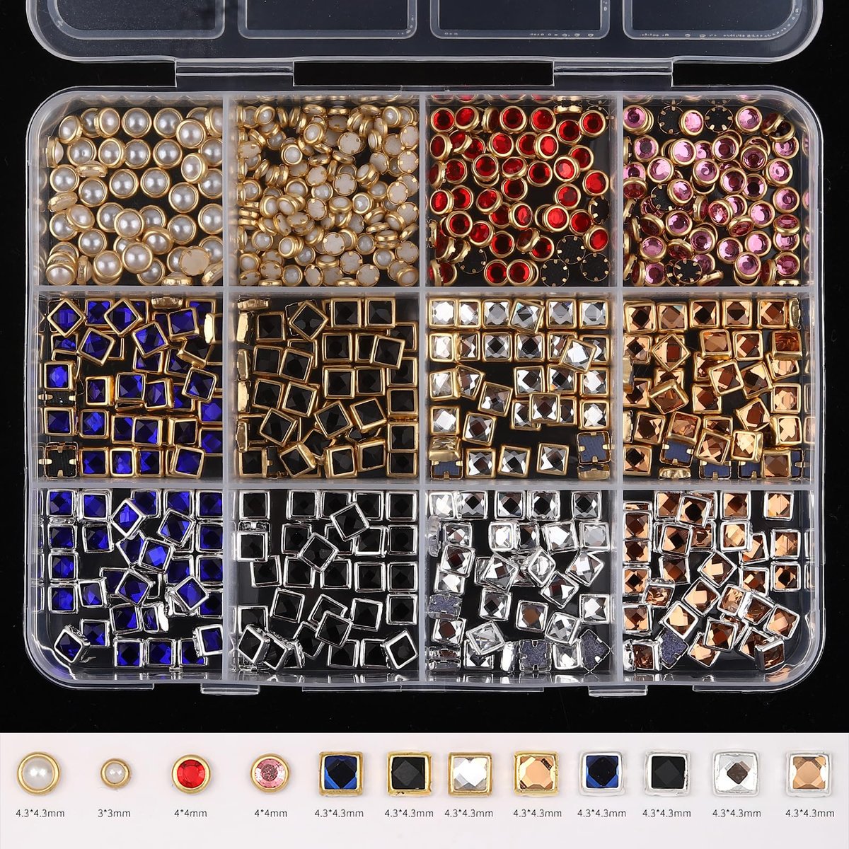 ROFIBUT Luxury 3D Nail Charms Rhinestones Metal Jewelry Nail Decoration - Colorful Shiny Diamonds Nail Gems Vintage Pendants for DIY Studs (12 Grids) - görsel 7