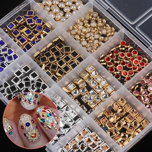 ROFIBUT Luxury 3D Nail Charms Rhinestones Metal Jewelry Nail Decoration - Colorful Shiny Diamonds Nail Gems Vintage Pendants for DIY Studs (12 Grids) - görsel 6