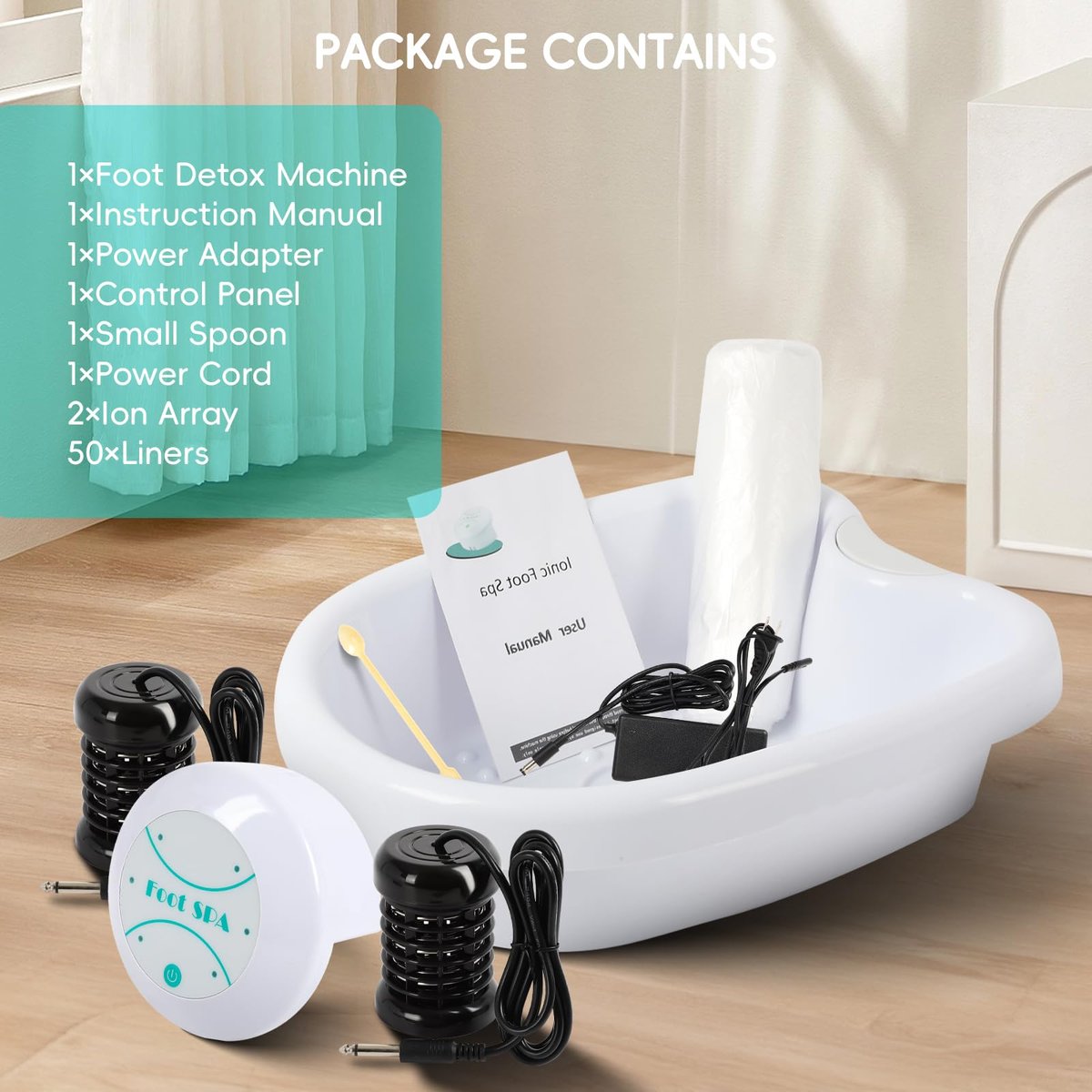 FAHKNS Professional Ionic Foot Detox Machine – Improve Sleep, Relieve Stress & Detox Cleanse with 2 Arrays & 50 Soaking Bags - görsel 11
