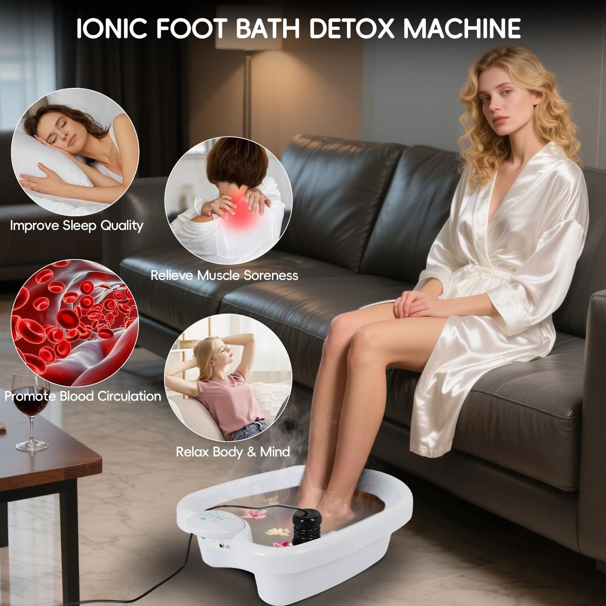 FAHKNS Professional Ionic Foot Detox Machine – Improve Sleep, Relieve Stress & Detox Cleanse with 2 Arrays & 50 Soaking Bags - görsel 3