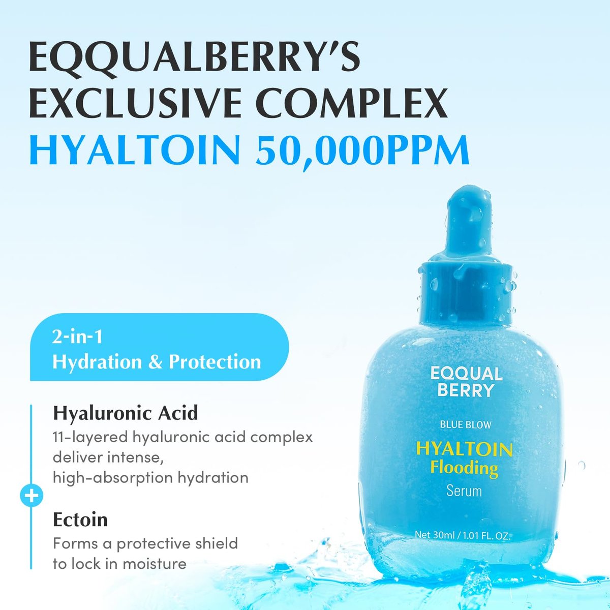 EQQUALBERRY Hyaltoin Flooding Smoothie Serum – Deep Hydrating Korean Skin Care with 11 Hyaluronic Acids, Ectoine & Glacier Water, Barrier-Strengthening with 5 Ceramides, Fresh Glow (1.01oz / 30ml) - görsel 9