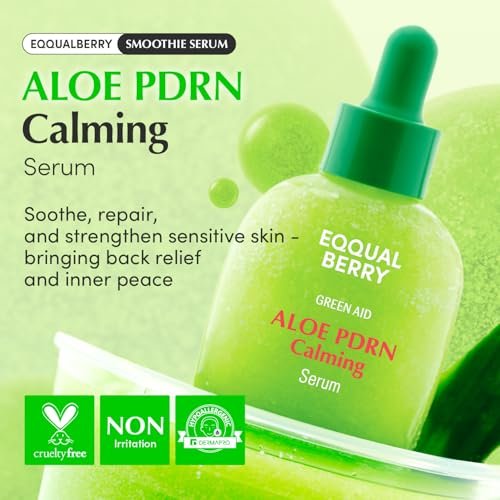 EQQUALBERRY Aloe PDRN Calming Smoothie Serum – Soothing Korean Skin Care for Sensitive Skin, Cica & Aloe for Repair, Hydrating & Radiant Glow, Non-Comedogenic (1.01oz / 30ml) Avelisse