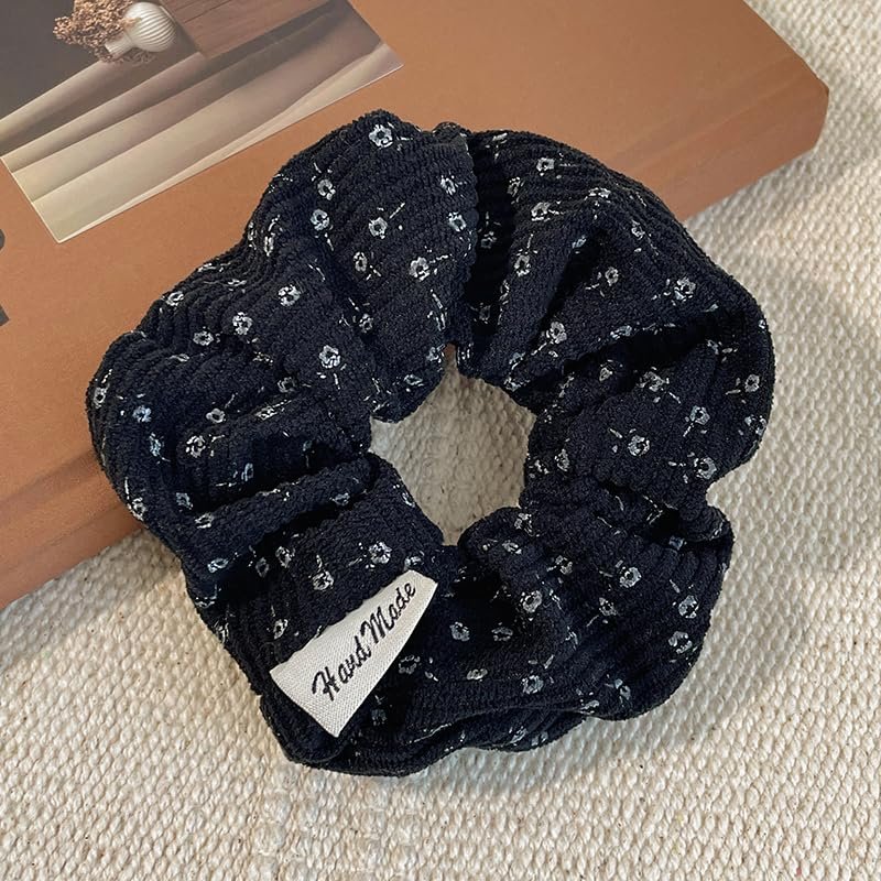 TUCEWP Floral Corduroy Scrunchies for Women & Girls – 4 Pack Soft Hair Ties for Thick Hair, Black/Blue/Beige/Brown - görsel 8