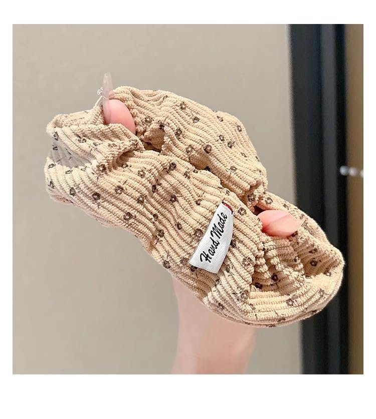 TUCEWP Floral Corduroy Scrunchies for Women & Girls – 4 Pack Soft Hair Ties for Thick Hair, Black/Blue/Beige/Brown - görsel 6