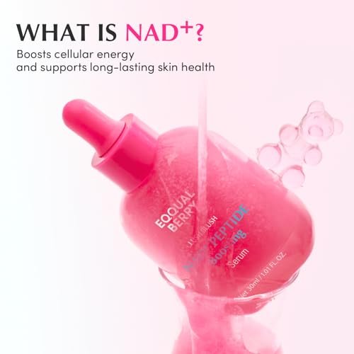EQQUALBERRY NAD+ Peptide Boosting Serum – Niacinamide 2% + 14 Peptides + Vegan Collagen Anti-Aging Korean Skincare Face & Neck & Body Serum | Firming & Lifting Pink Serum (1.01oz / 30ml) Avelisse