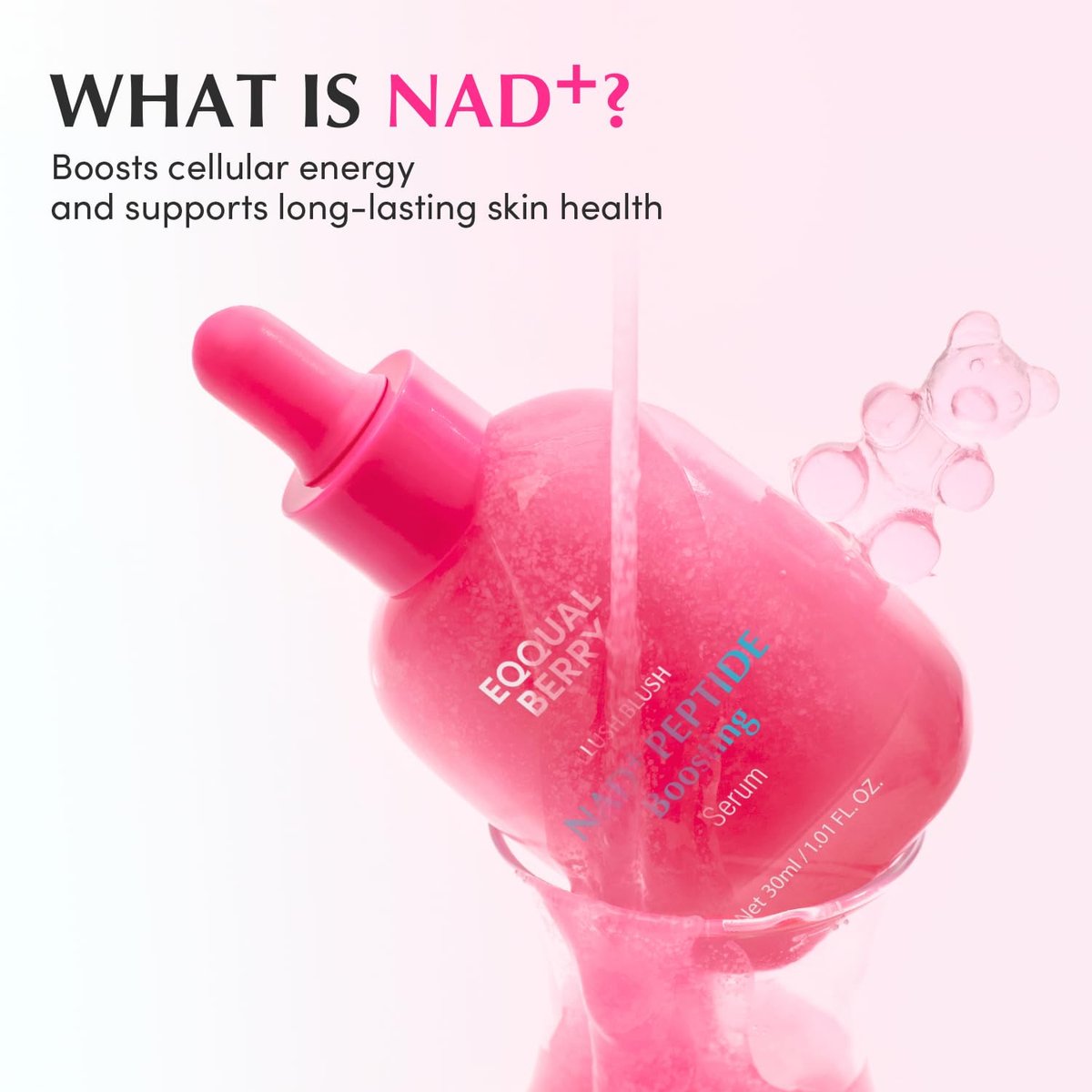 EQQUALBERRY NAD+ Peptide Boosting Serum – Niacinamide 2% + 14 Peptides + Vegan Collagen Anti-Aging Korean Skincare Face & Neck & Body Serum | Firming & Lifting Pink Serum (1.01oz / 30ml) Avelisse