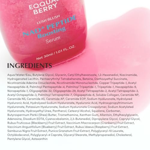 EQQUALBERRY NAD+ Peptide Boosting Serum – Niacinamide 2% + 14 Peptides + Vegan Collagen Anti-Aging Korean Skincare Face & Neck & Body Serum | Firming & Lifting Pink Serum (1.01oz / 30ml) Avelisse