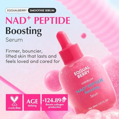 EQQUALBERRY NAD+ Peptide Boosting Serum – Niacinamide 2% + 14 Peptides + Vegan Collagen Anti-Aging Korean Skincare Face & Neck & Body Serum | Firming & Lifting Pink Serum (1.01oz / 30ml) Avelisse
