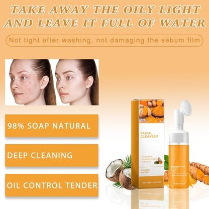 Turmeric Wash and Care Three Piece Set - Natural Skincare for Face & Body with Facial Wash, Cleansing Mousse, Exfoliating Pads & Soap Avelisse