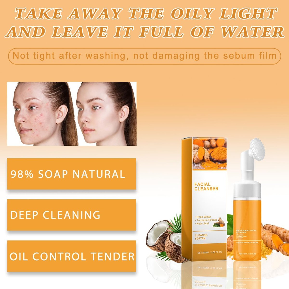 Turmeric Wash and Care Three Piece Set - Natural Skincare for Face & Body with Facial Wash, Cleansing Mousse, Exfoliating Pads & Soap Avelisse
