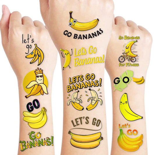 Banana Temporary Tattoos – 5 Sheets 60 PCS Yellow Fruit Theme Birthday Party Favors, Cute Stickers for Kids Boys Girls, Classroom School Prizes, Carnival and Holiday Gifts