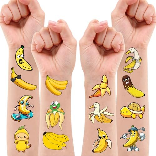 Banana Temporary Tattoos 8 Sheets 96PCS - Yellow Fruit Face Stickers for Kids & Adults, Game Day Sports Fan Accessories, Party Favors Decorations for Boys Girls School Carnival Prizes - görsel 13