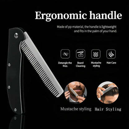 MenGate Folding Pocket Comb for Men - Stainless Steel Travel Hair & Beard Styling Tool, 180° Rotating, Smooth Rounded Teeth, Portable Grooming Comb Avelisse