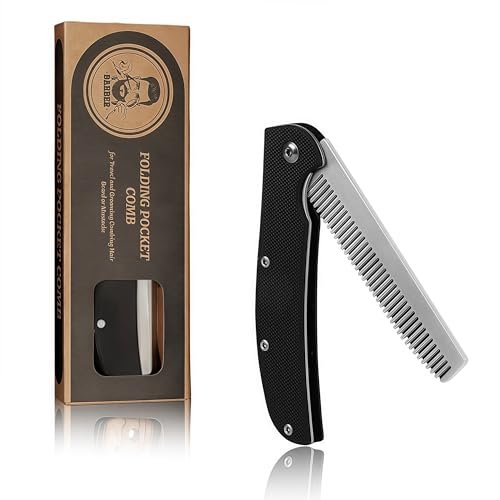 MenGate Folding Pocket Comb for Men - Stainless Steel Travel Hair & Beard Styling Tool, 180° Rotating, Smooth Rounded Teeth, Portable Grooming Comb Avelisse
