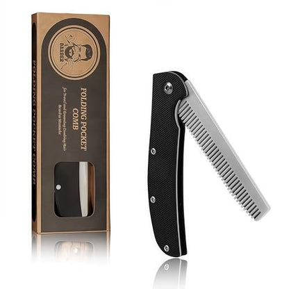 MenGate Folding Pocket Comb for Men - Stainless Steel Travel Hair & Beard Styling Tool, 180° Rotating, Smooth Rounded Teeth, Portable Grooming Comb Avelisse