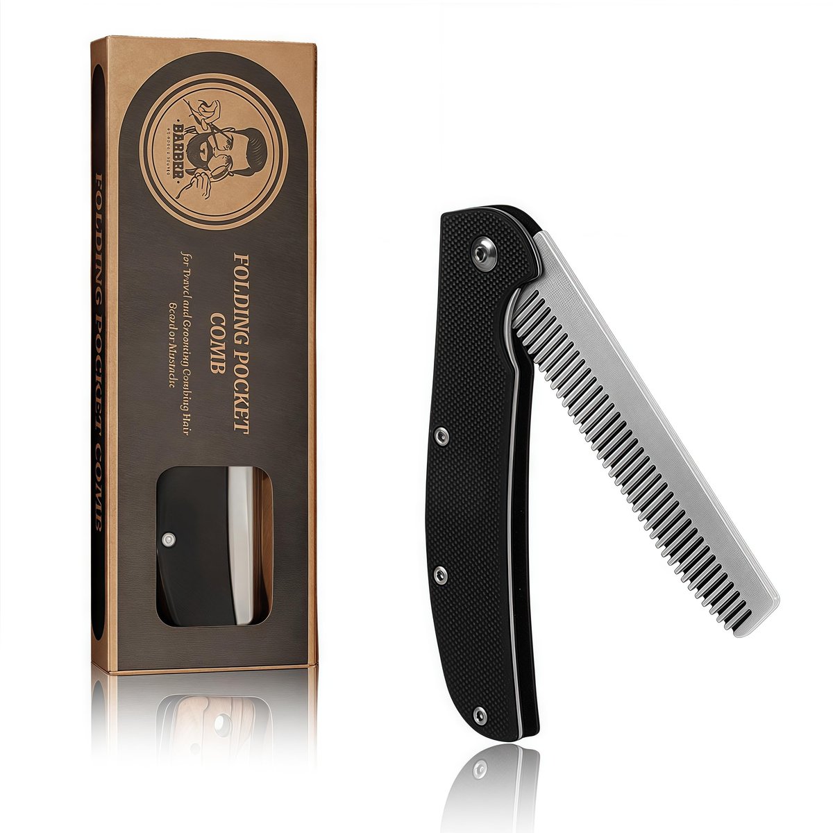 MenGate Folding Pocket Comb for Men - Stainless Steel Travel Hair & Beard Styling Tool, 180° Rotating, Smooth Rounded Teeth, Portable Grooming Comb Avelisse